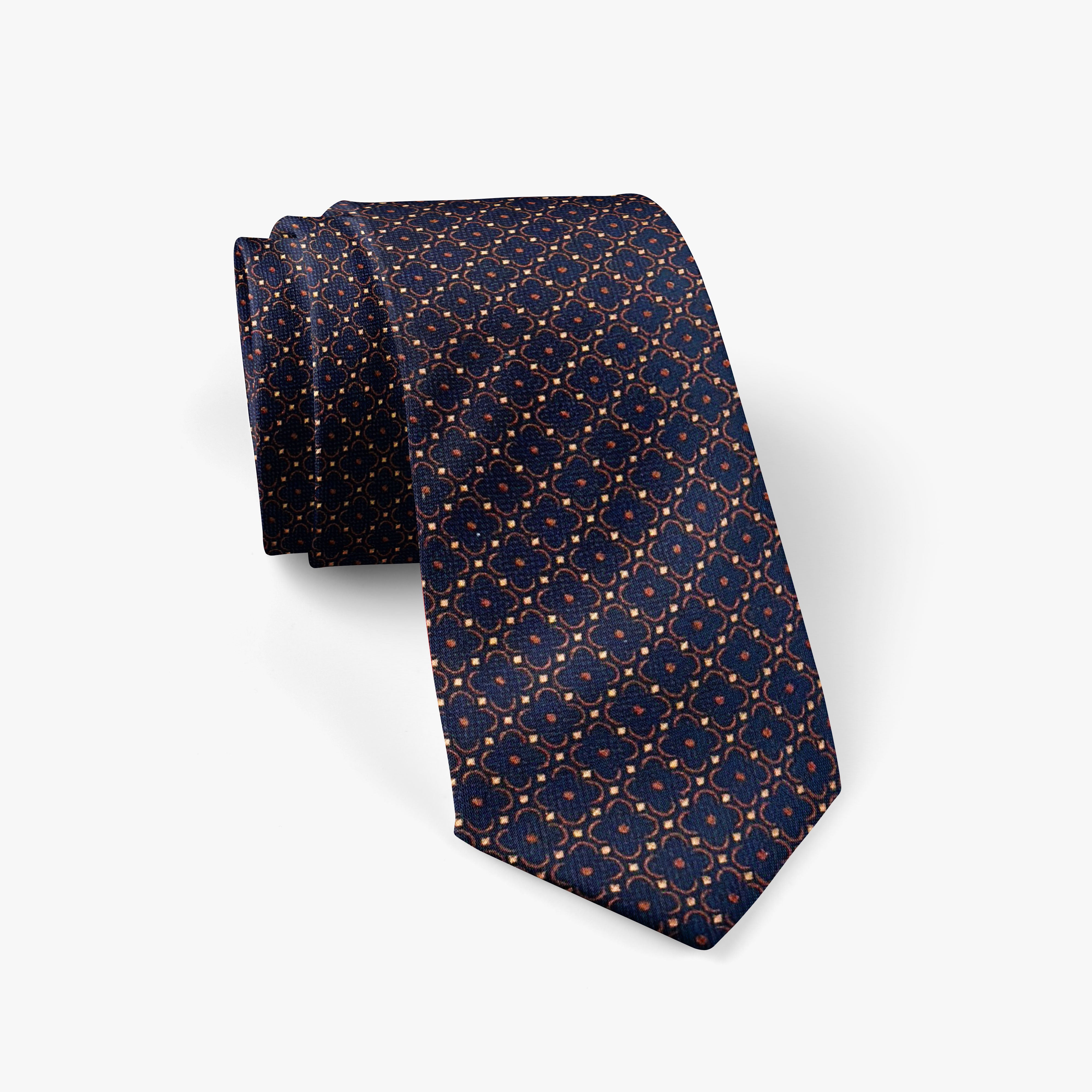 Navy & Brown Tile Silk Necktie