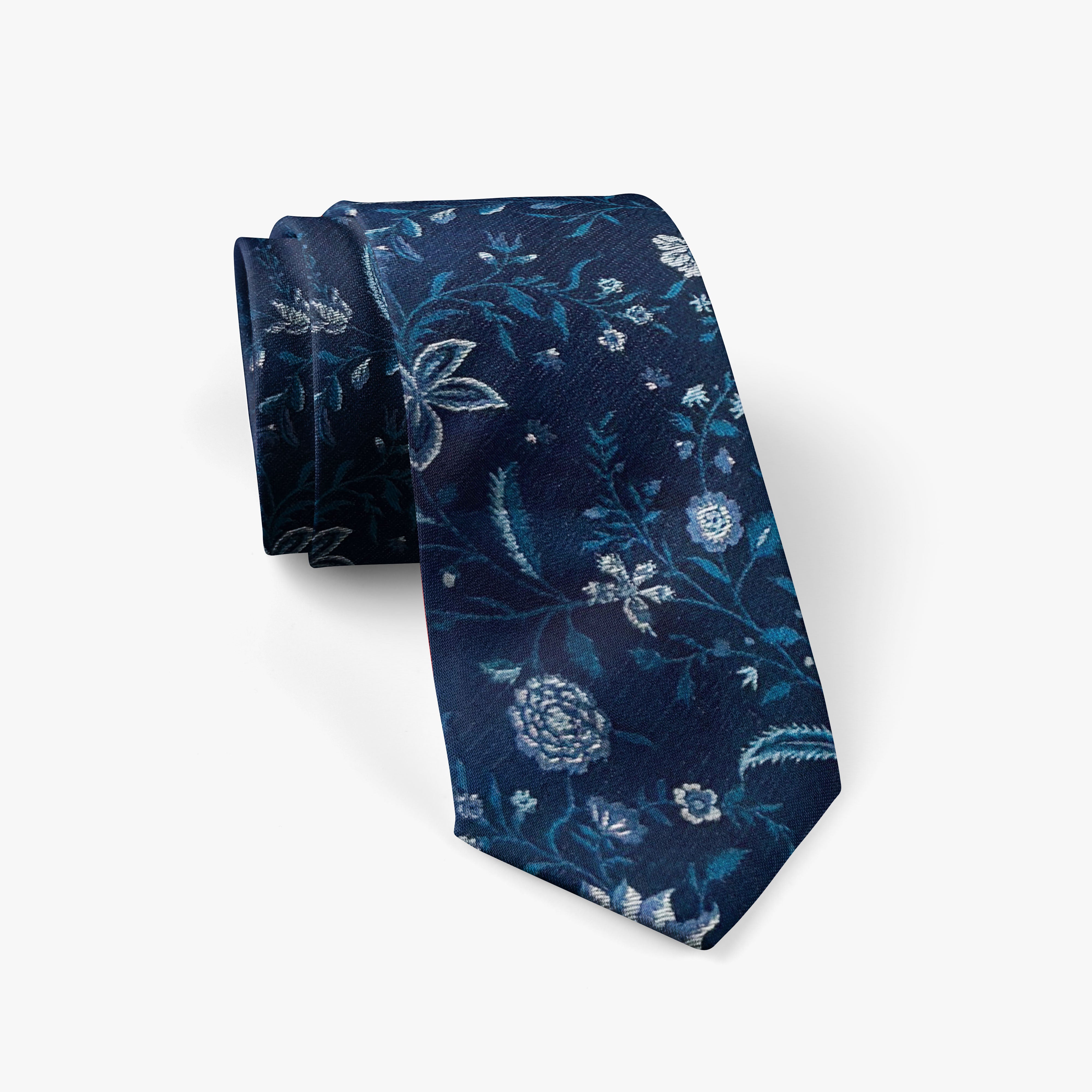 Navy & Teal Floral Silk Necktie