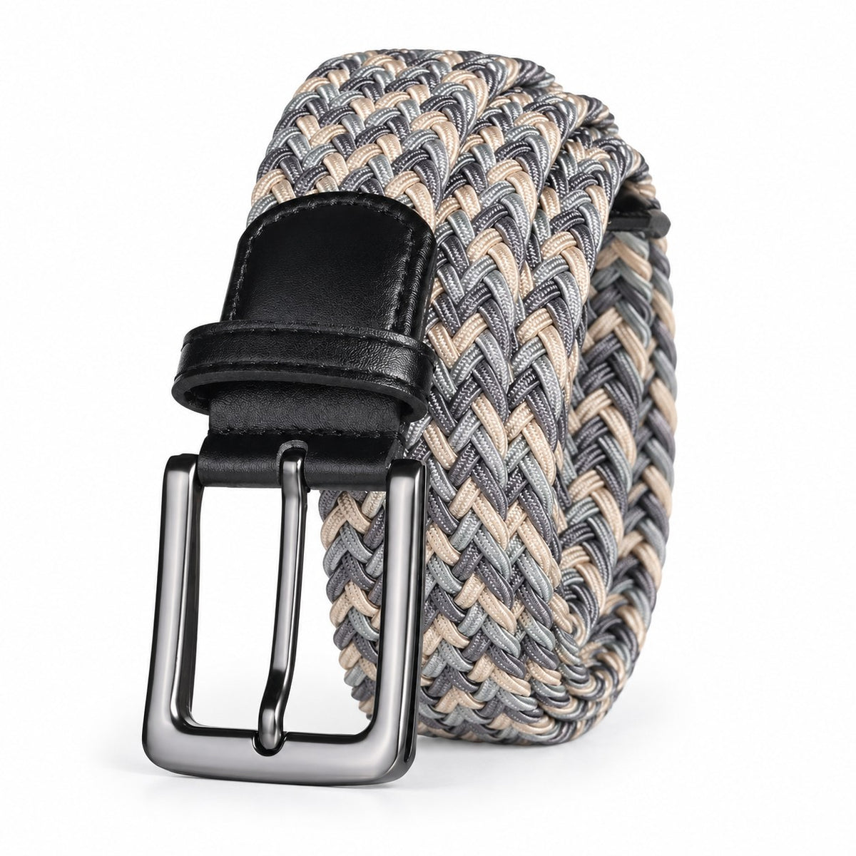 Grey & Sand Braided Stretch Belt