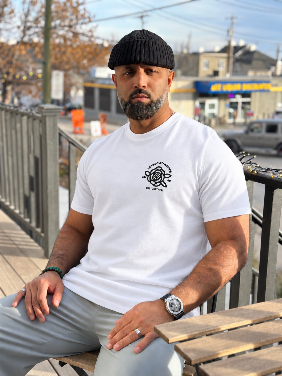 Rise Together Calgary Tee – White – worn