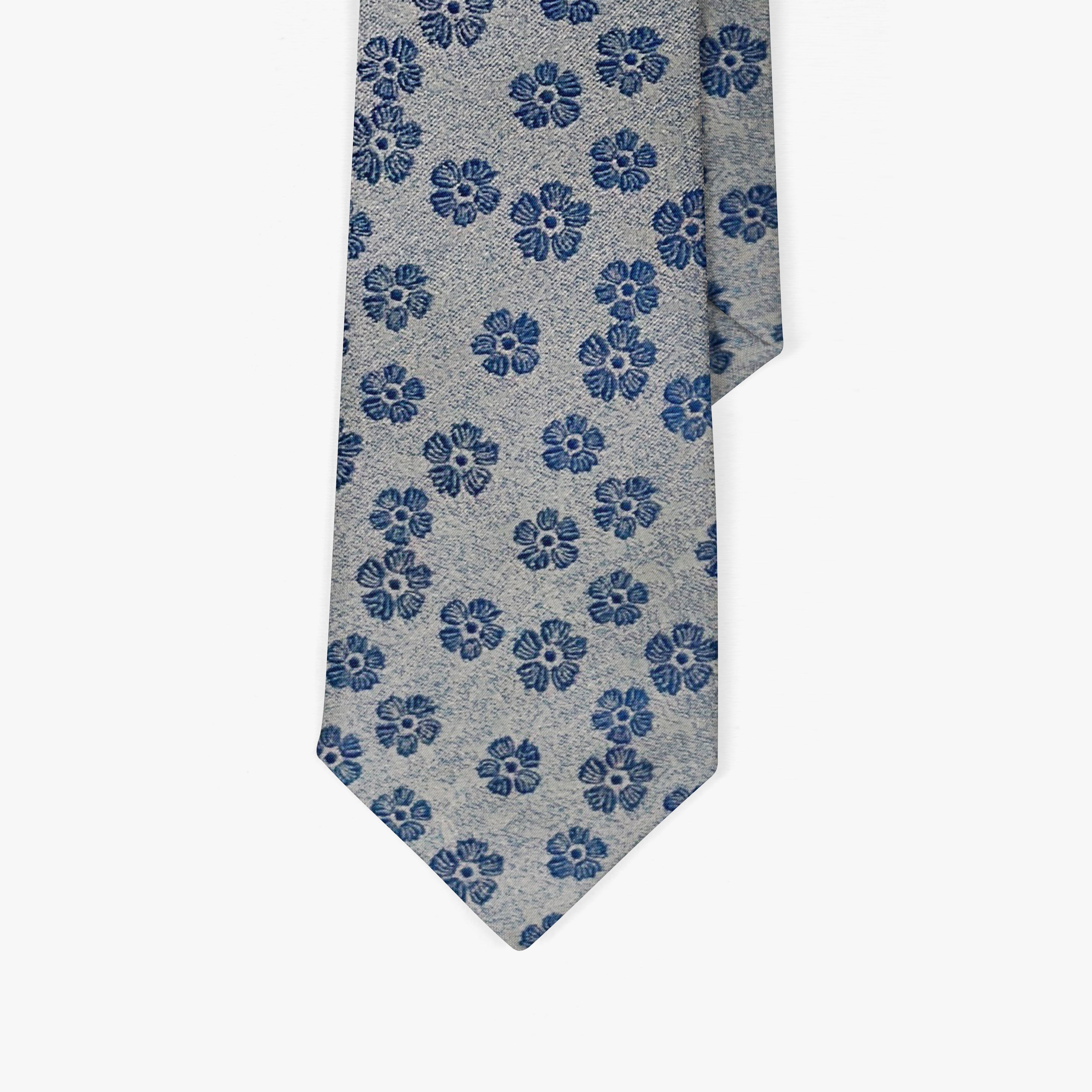 Grey & Blue Floral Silk Necktie
