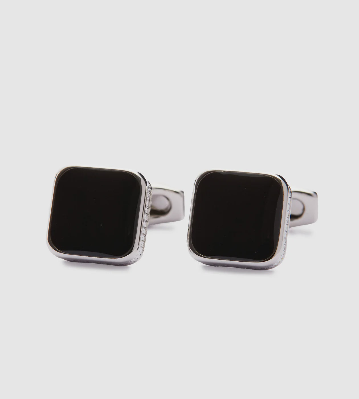 Silver Black Square Cufflinks