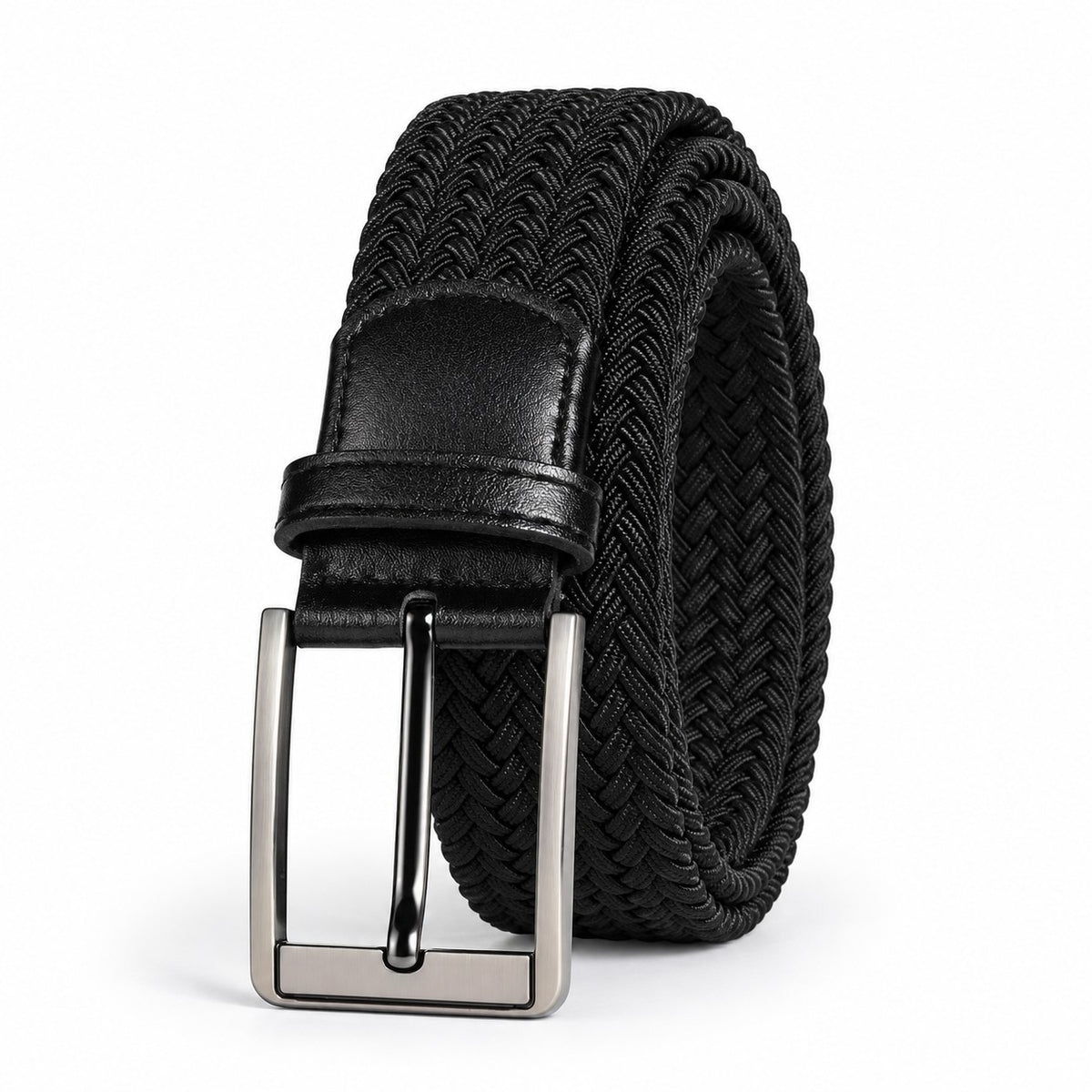 Black Braided Stretch Belt – Silver Buckle