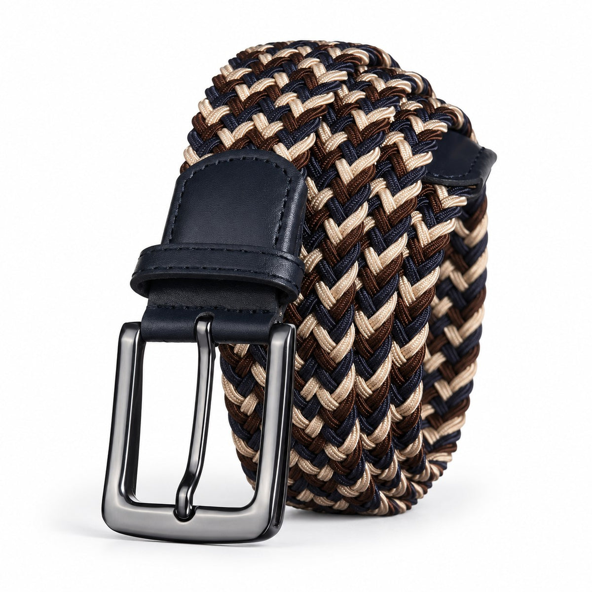 Brown & Cream Braided Stretch Belt