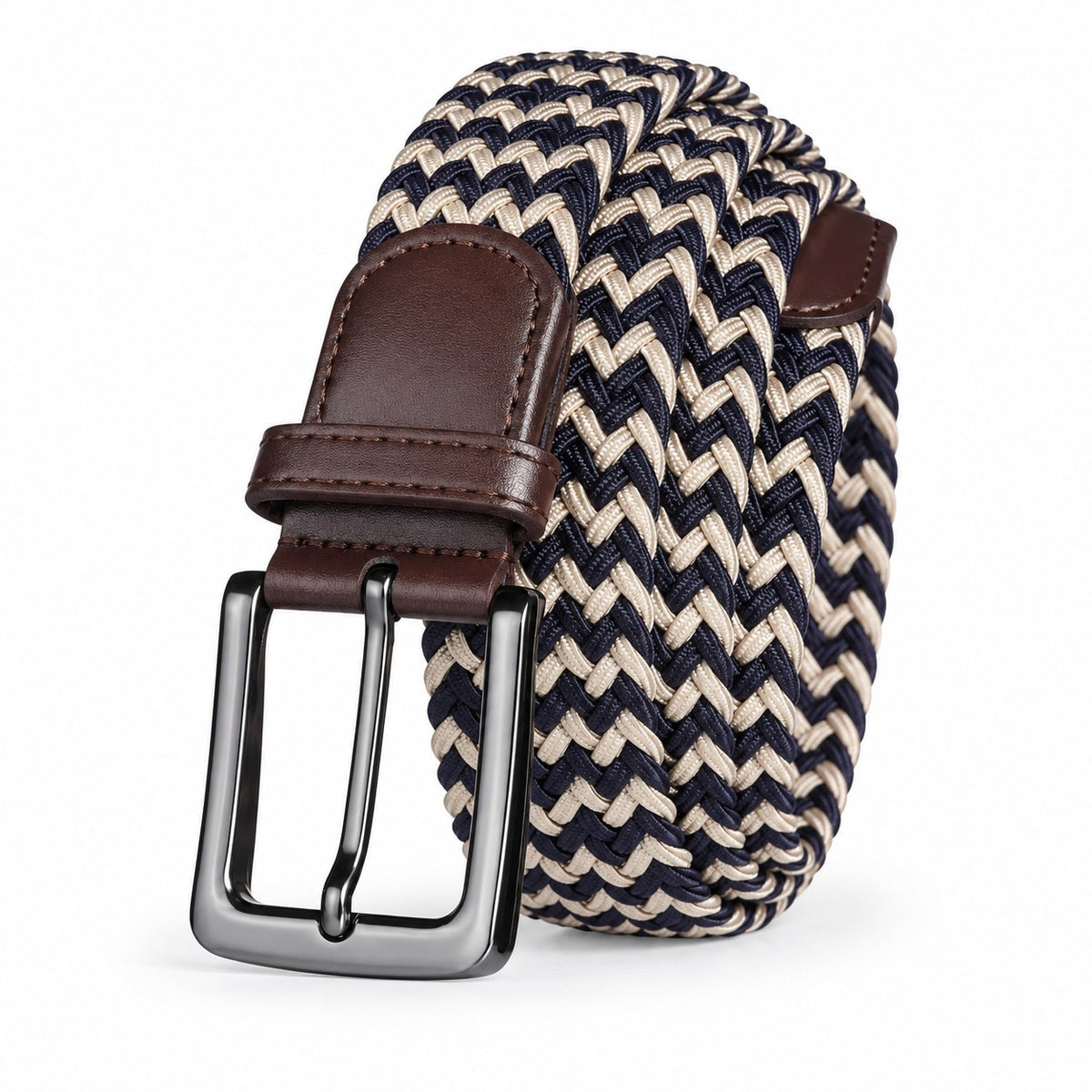 Navy & Cream Braided Stretch Belt