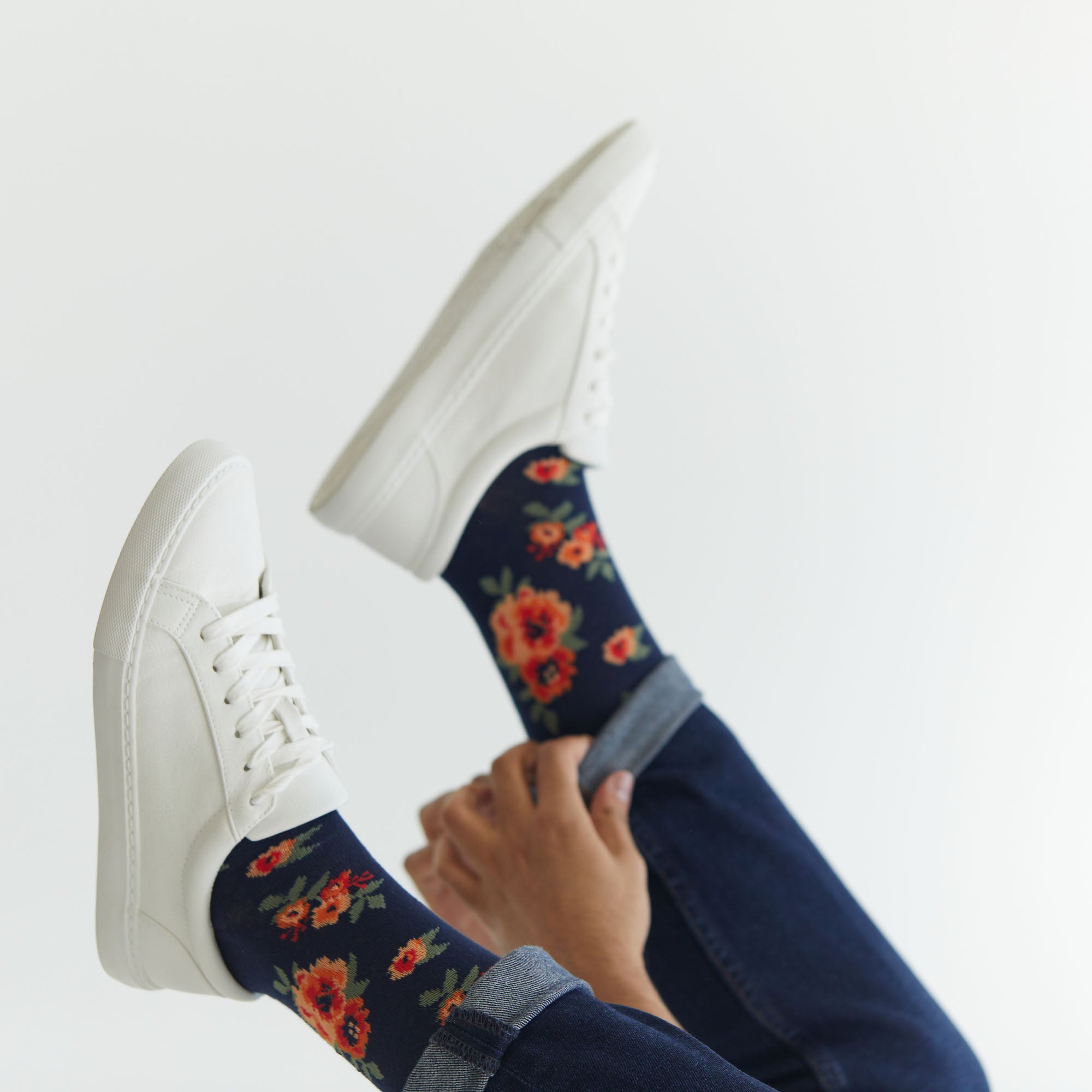 Navy Floral Patterned Socks