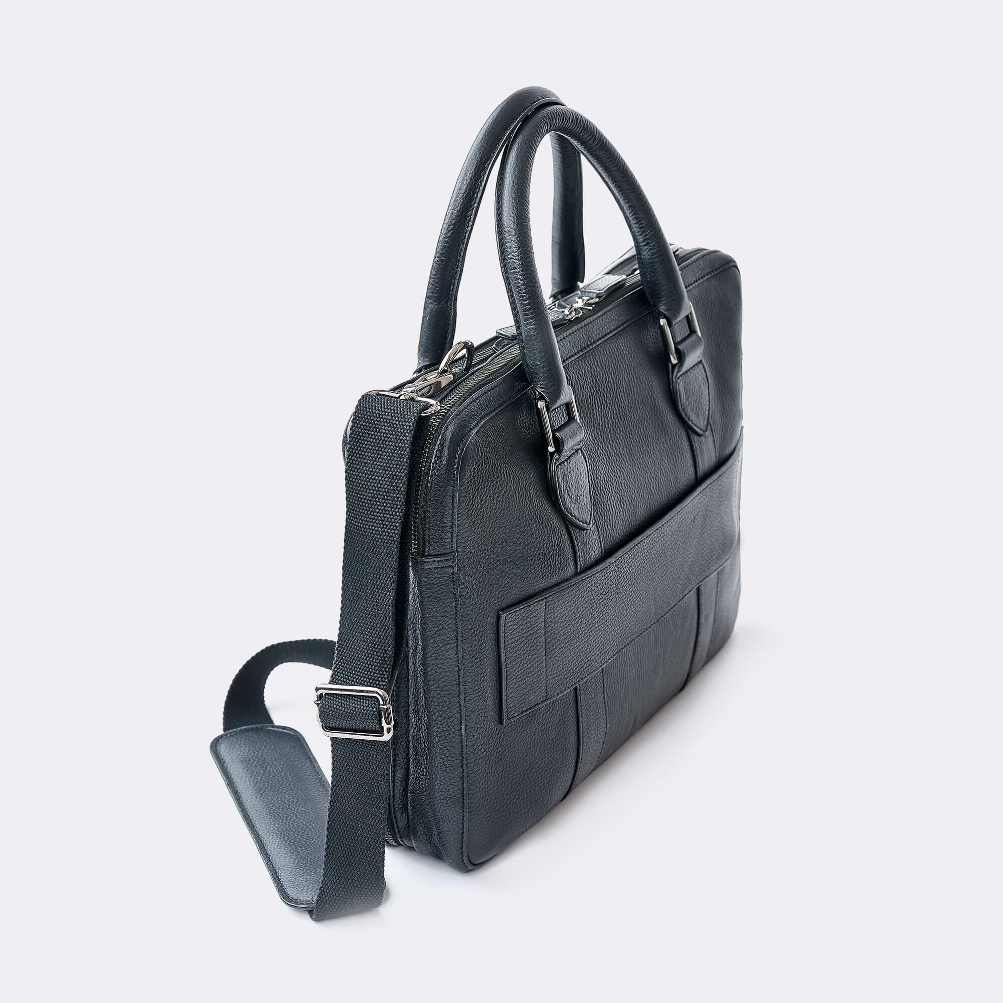 Black Leather Carry All Messenger Bag
