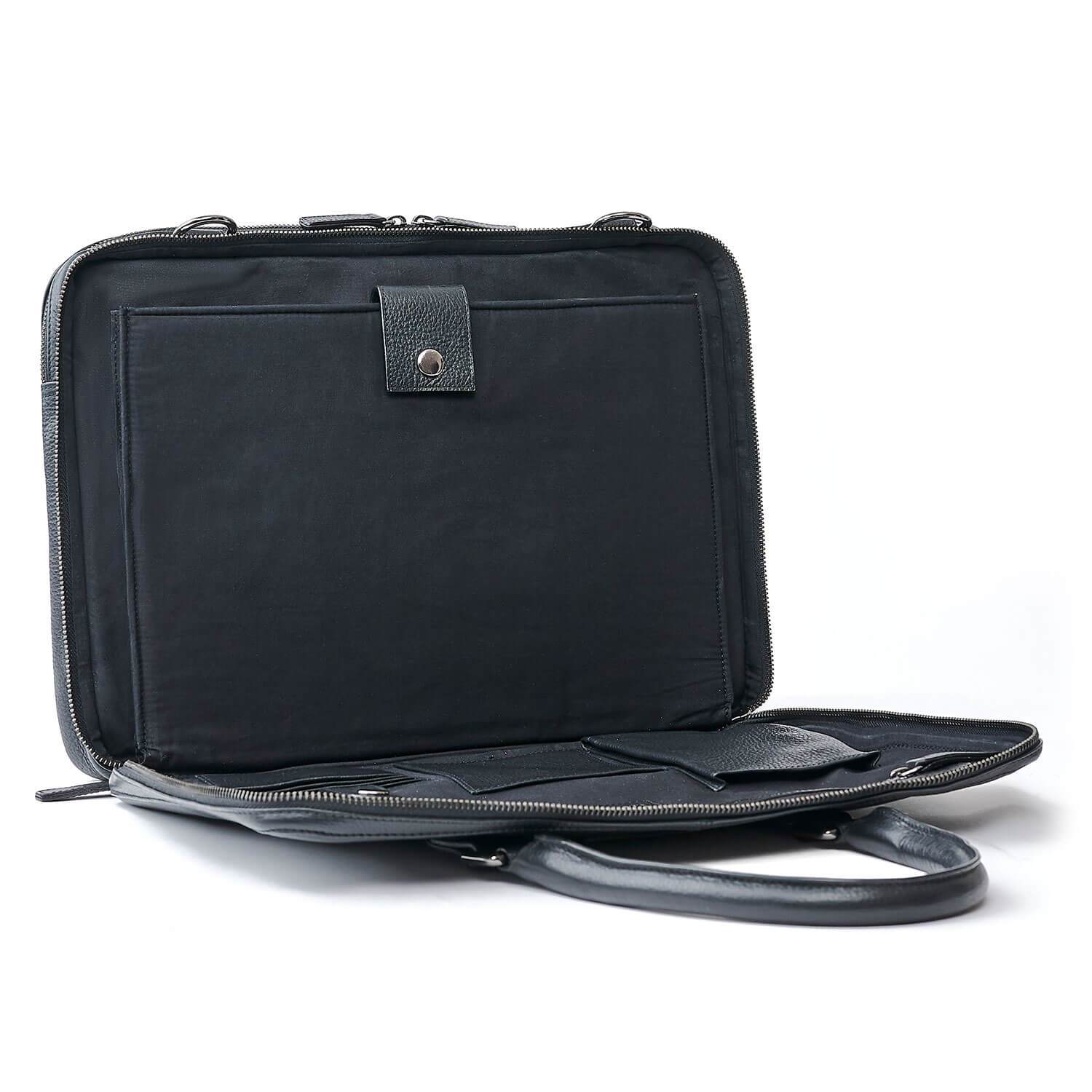 Black Leather Carry All Messenger Bag Leather Goods Adesso Accessories 