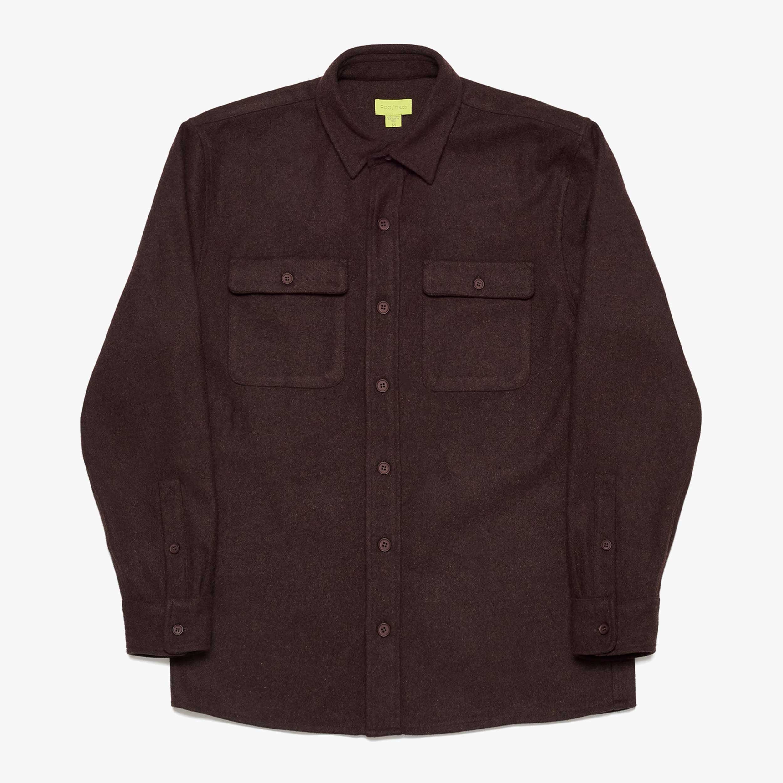 Speckled Brown Solid Shirt Jacket