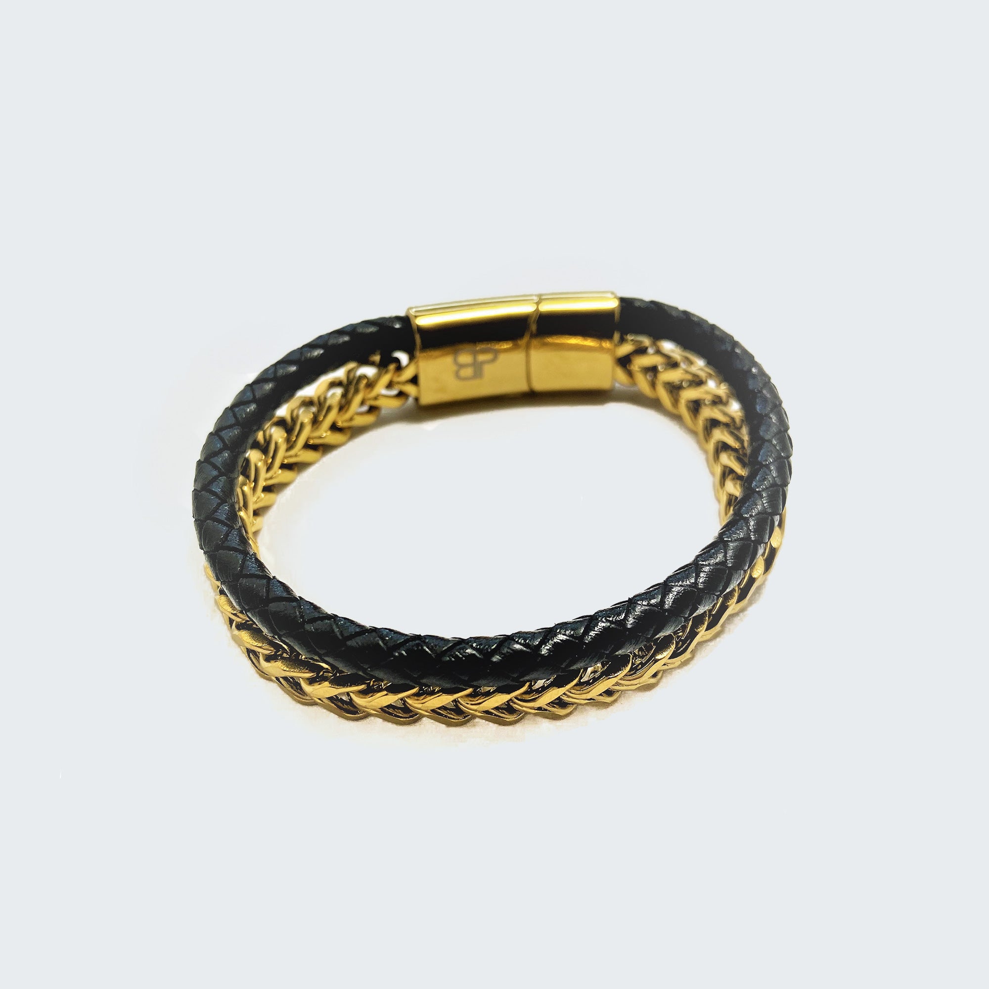 Gold Mesh with Leather Bracelet