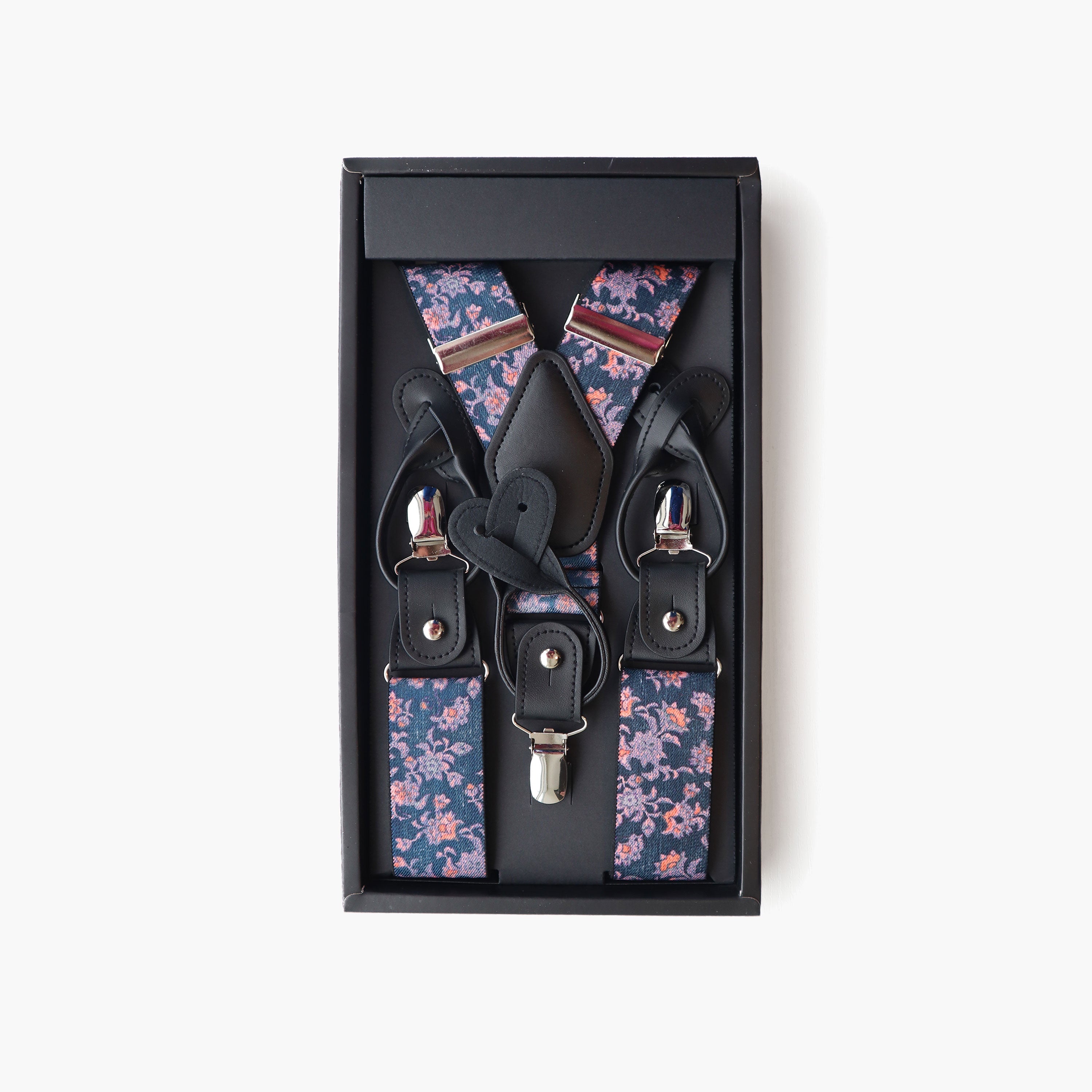 Navy Black Floral Suspenders