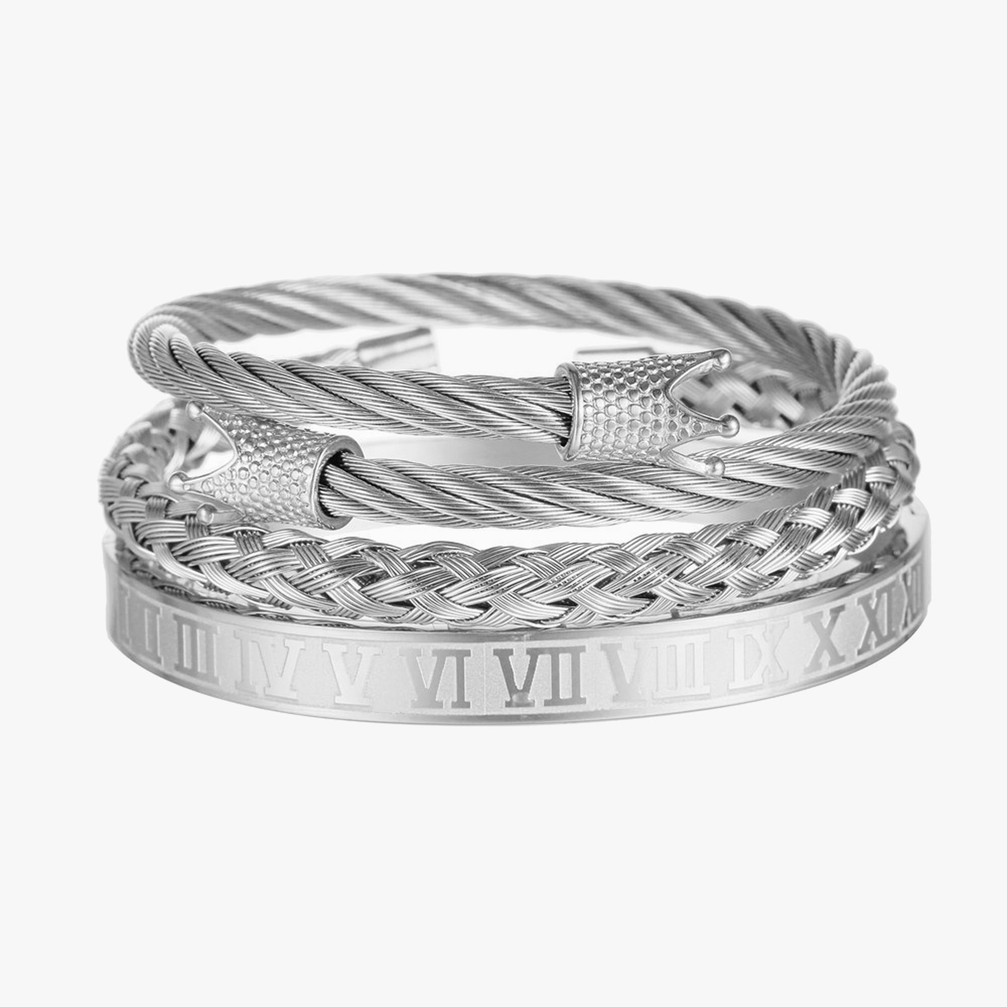 Silver Crown Bracelet Set